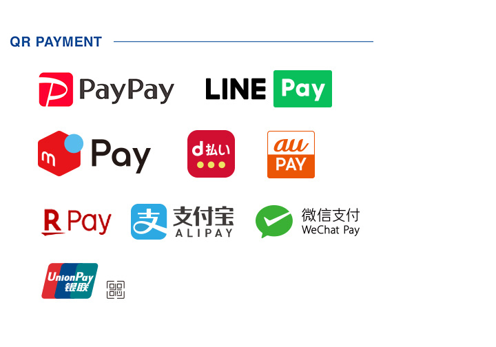 QR PAYMENT PayPay LINEPay メルペイ dbarai auPAY ゆうちょPay WeChat Pay ALIPAY